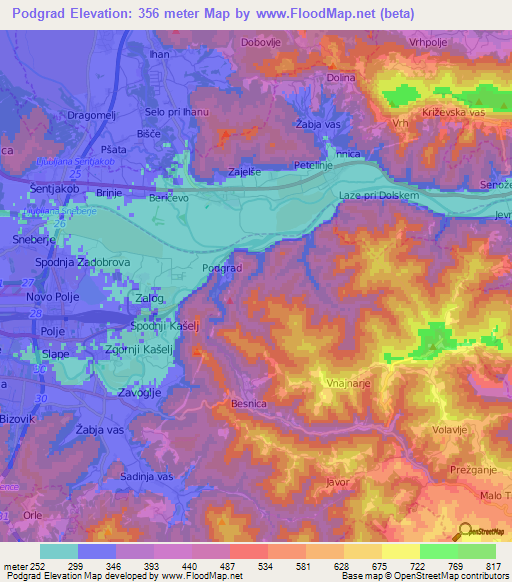 Podgrad,Slovenia Elevation Map