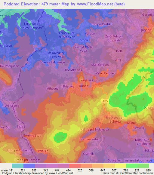 Podgrad,Slovenia Elevation Map