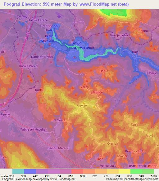 Podgrad,Slovenia Elevation Map