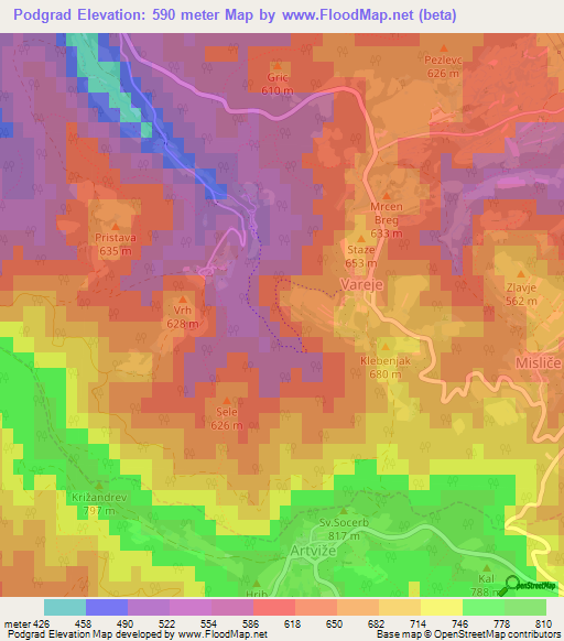 Podgrad,Slovenia Elevation Map