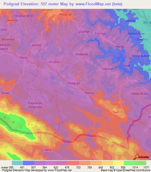 Podgrad,Slovenia Elevation Map