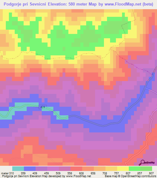 Podgorje pri Sevnicni,Slovenia Elevation Map