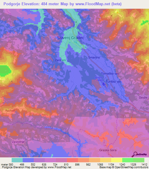 Podgorje,Slovenia Elevation Map