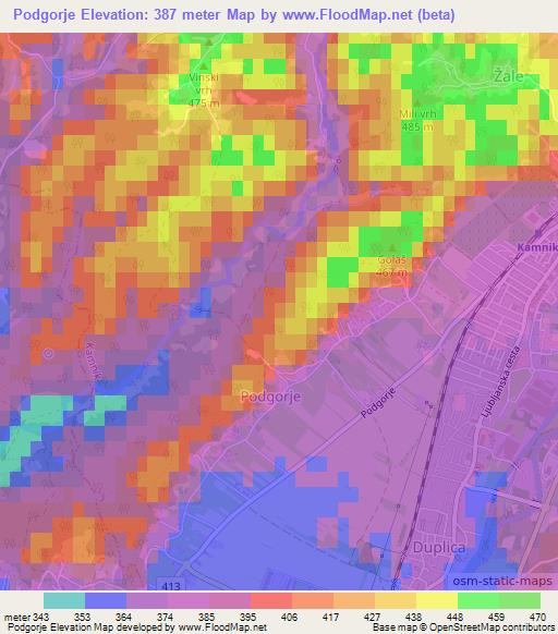 Podgorje,Slovenia Elevation Map