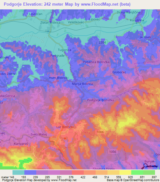 Podgorje,Croatia Elevation Map