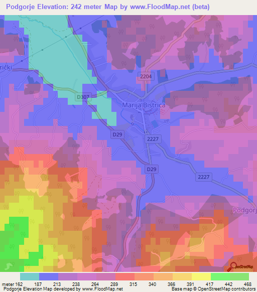 Podgorje,Croatia Elevation Map