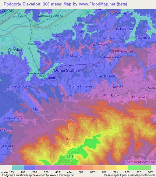 Podgorje,Croatia Elevation Map