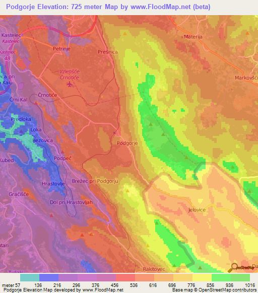 Podgorje,Slovenia Elevation Map