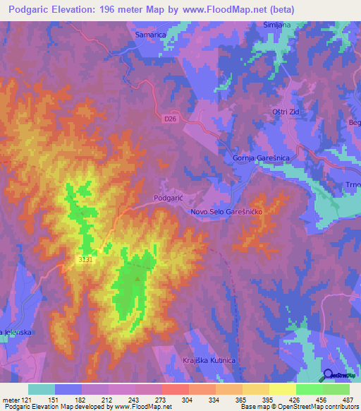 Podgaric,Croatia Elevation Map