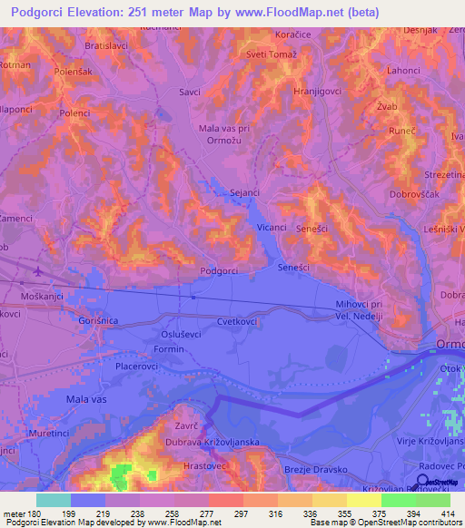 Podgorci,Slovenia Elevation Map