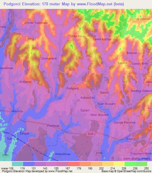 Podgorci,Croatia Elevation Map