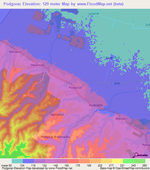 Podgorac,Croatia Elevation Map