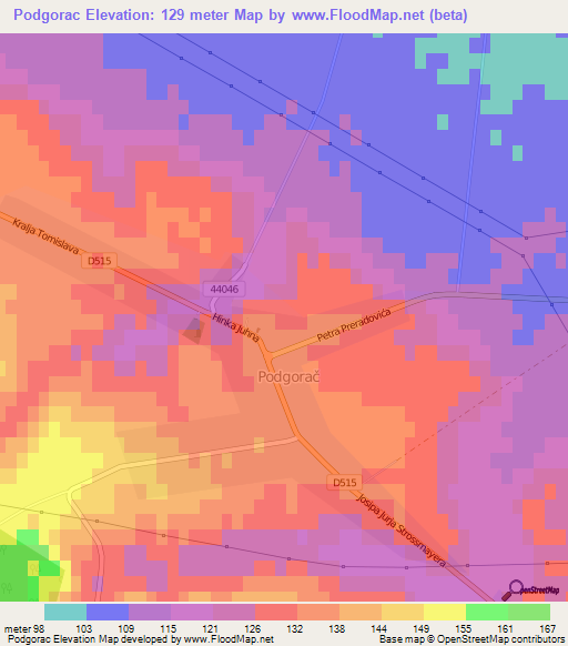 Podgorac,Croatia Elevation Map