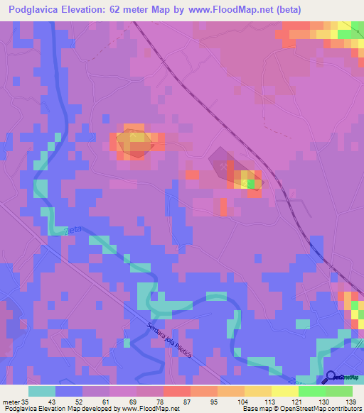 Podglavica,Montenegro Elevation Map