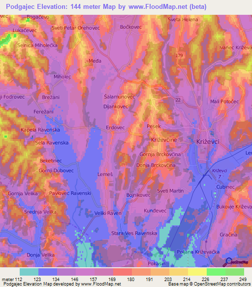 Podgajec,Croatia Elevation Map