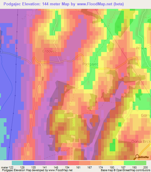 Podgajec,Croatia Elevation Map