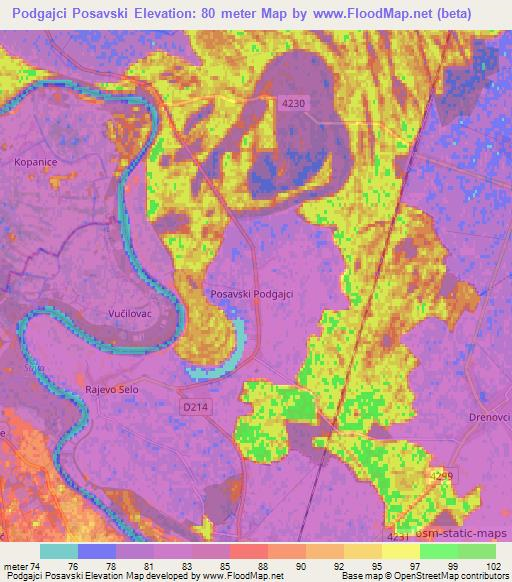 Podgajci Posavski,Croatia Elevation Map