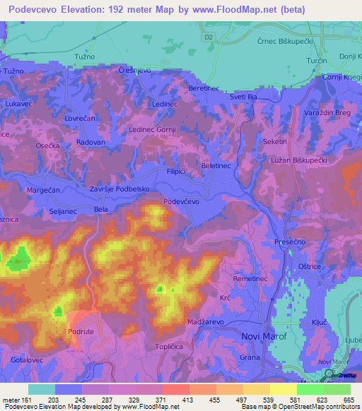 Podevcevo,Croatia Elevation Map