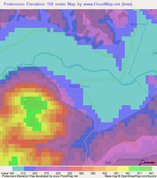 Podevcevo,Croatia Elevation Map