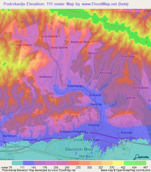 Podcrkavlje,Croatia Elevation Map