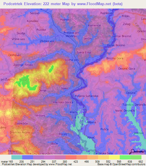 Podcetrtek,Slovenia Elevation Map