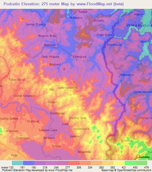 Podcetin,Croatia Elevation Map