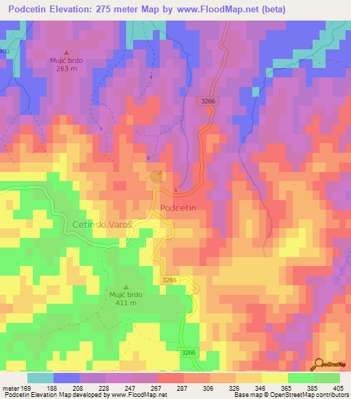 Podcetin,Croatia Elevation Map