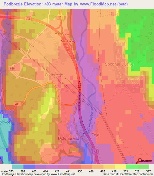 Podbrezje,Slovenia Elevation Map