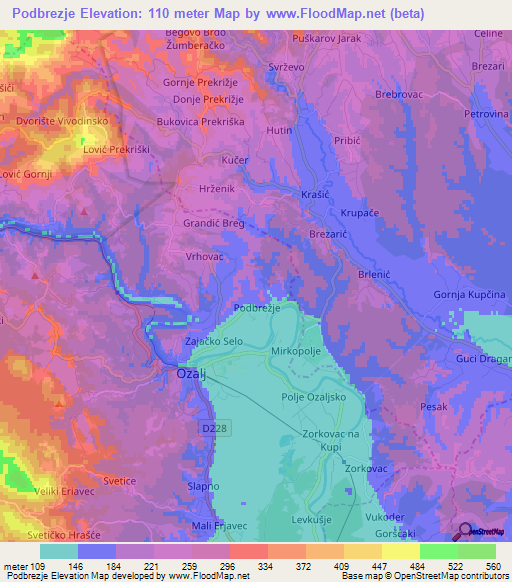 Podbrezje,Croatia Elevation Map