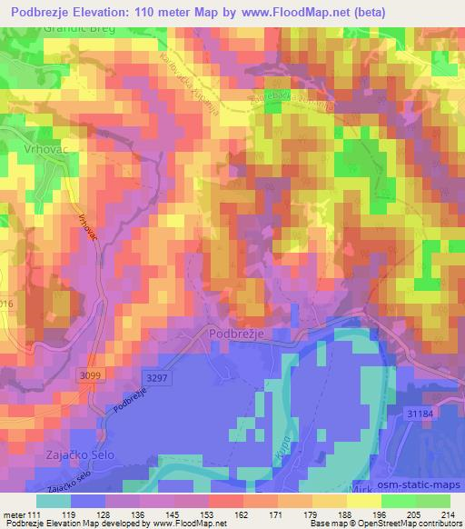 Podbrezje,Croatia Elevation Map