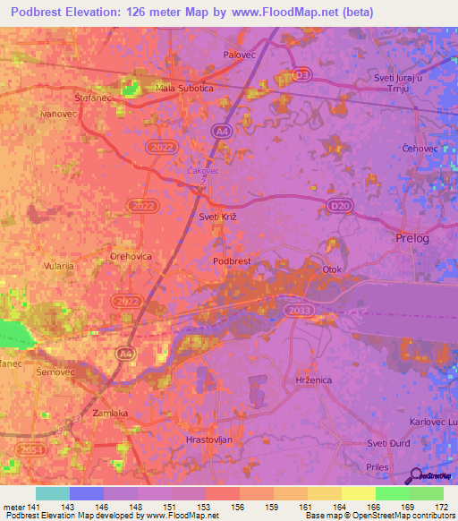 Podbrest,Croatia Elevation Map