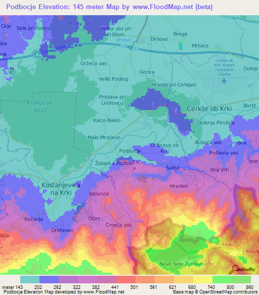 Podbocje,Slovenia Elevation Map