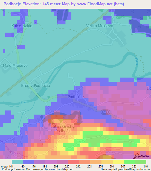 Podbocje,Slovenia Elevation Map