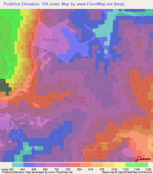 Podblica,Slovenia Elevation Map