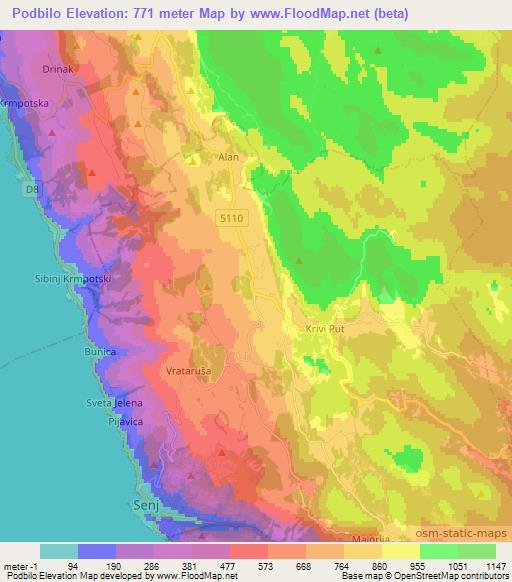 Podbilo,Croatia Elevation Map