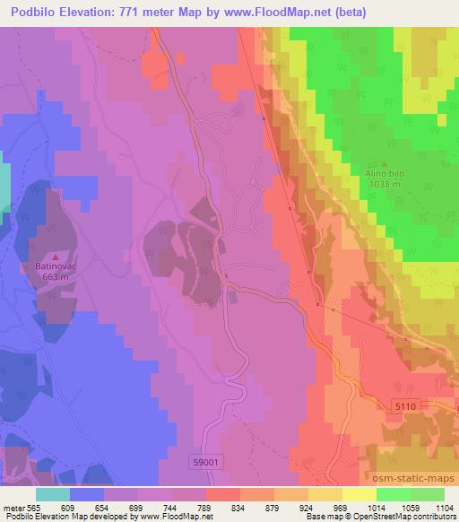 Podbilo,Croatia Elevation Map