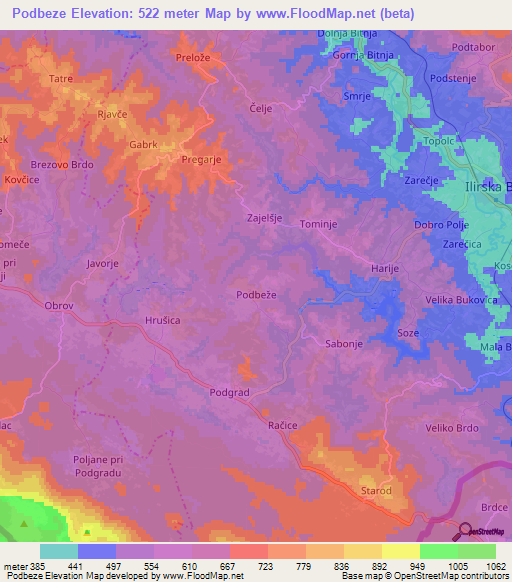 Podbeze,Slovenia Elevation Map