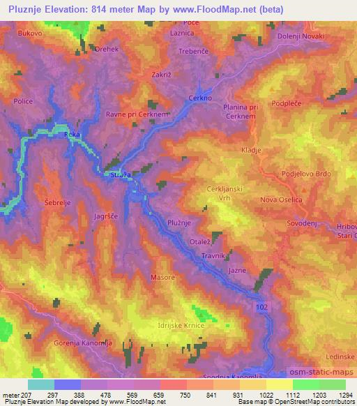 Pluznje,Slovenia Elevation Map