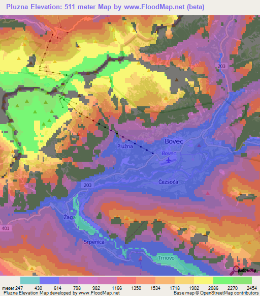 Pluzna,Slovenia Elevation Map