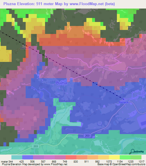 Pluzna,Slovenia Elevation Map