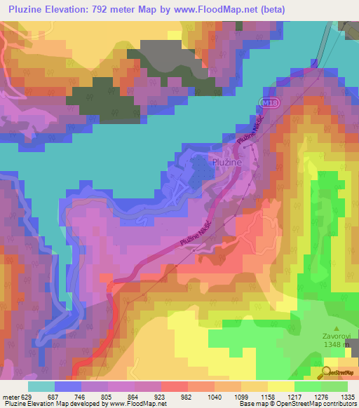 Pluzine,Montenegro Elevation Map