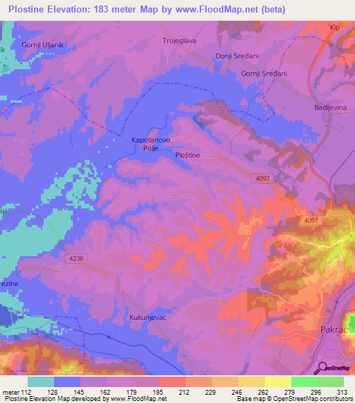 Plostine,Croatia Elevation Map