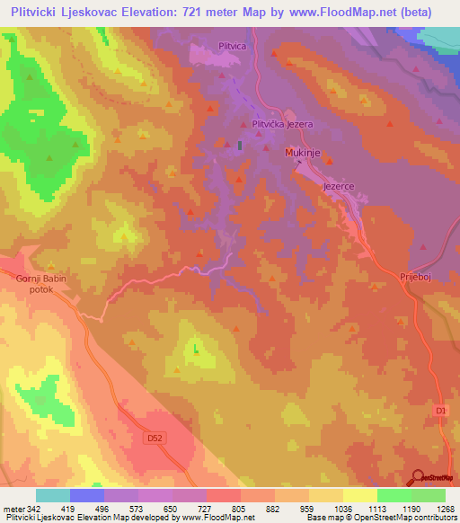 Plitvicki Ljeskovac,Croatia Elevation Map