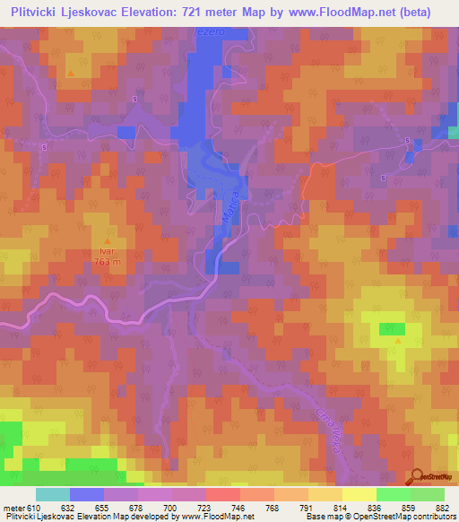 Plitvicki Ljeskovac,Croatia Elevation Map