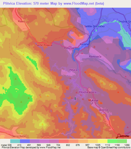 Plitvica,Croatia Elevation Map