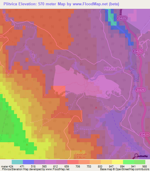 Plitvica,Croatia Elevation Map