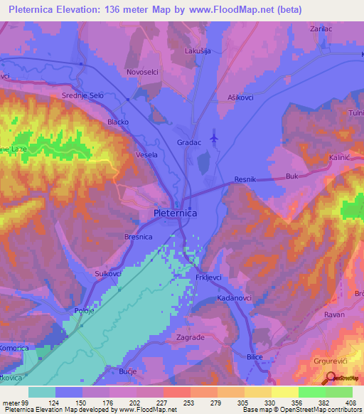 Pleternica,Croatia Elevation Map