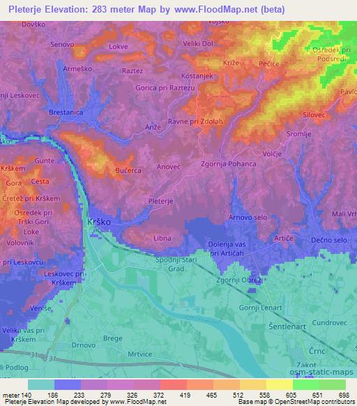 Pleterje,Slovenia Elevation Map