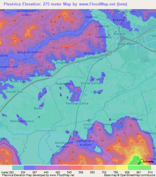 Plesivica,Slovenia Elevation Map