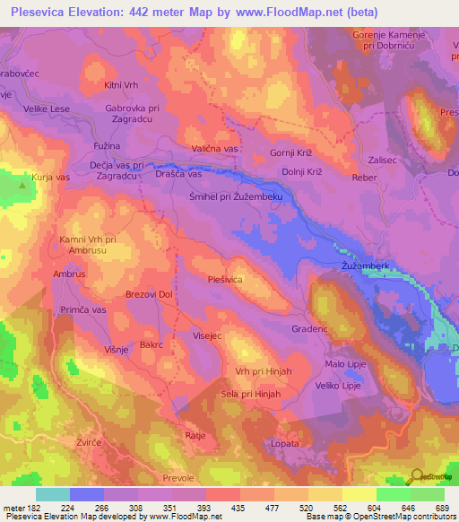 Plesevica,Slovenia Elevation Map